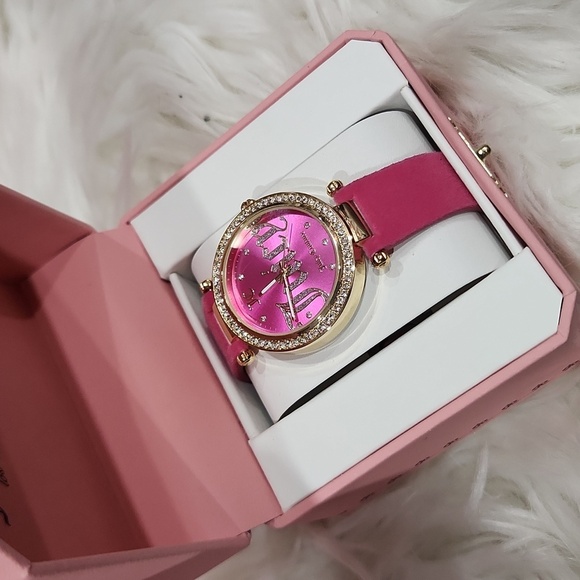 🔹️JUICY COUTURE 🔹️RHINESTONE FUSHIA GOLD WATCH New in box ✨️💕 - Picture 1 of 5